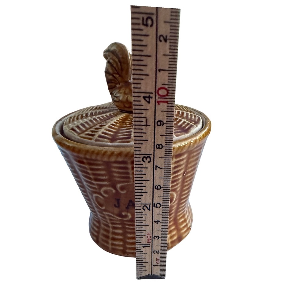 Vintage Rooster Basketweave Ceramic Coffee Pot Sugar Bowl & Jam Jar Set Brown - Picture 7 of 14
